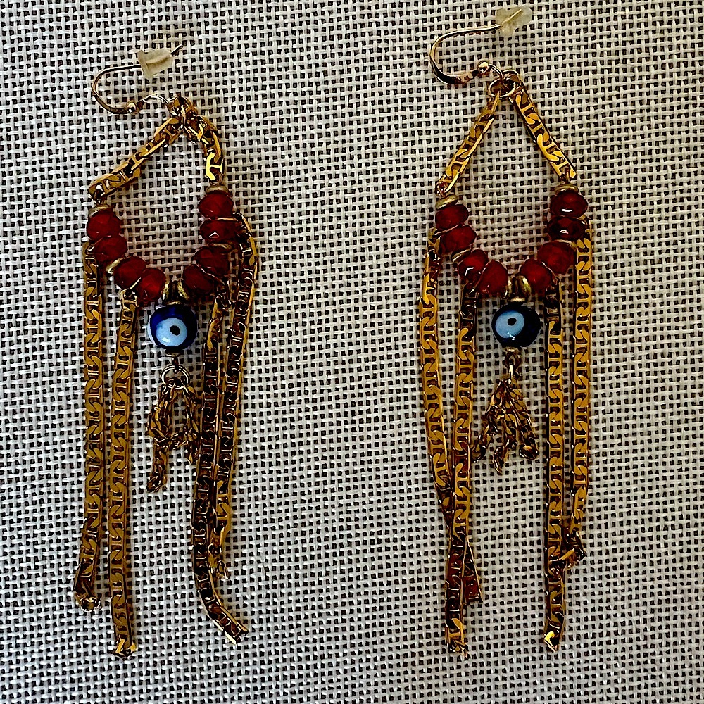 Earrings chandelier EVIL eye and carnelian - Picture 1 of 3